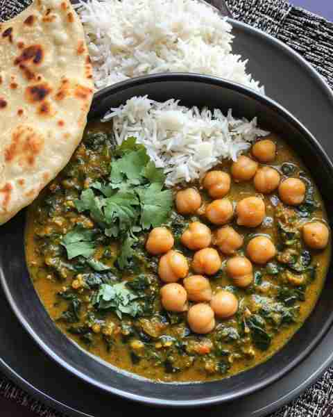 Saag Chana (Curried Chickpeas and Spinach) Chana Saag is a comforting Indian dish featuring chickpea...