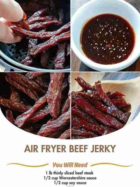 Air Fryer Beef Jerky Ingredients: 1 lb thinly sliced beef steak (sirloin steak, round steak) 1/2 cup...