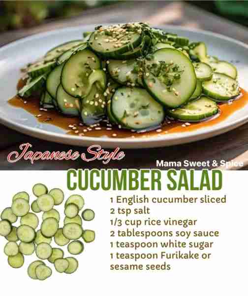 Japanese Style Cucumber Salad A side dish that is refreshing and with just right amount of seasoning...