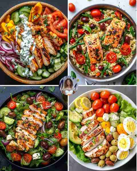 Mediterranean Salmon & Couscous Bowl 🍋🍅 Ingredients: Herb-seasoned grilled salmon, served with cou...