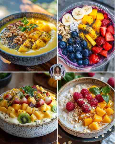 Yogurt with Cereal, Mango, Strawberries & Almonds Recipe 🥭🍓🌰 Ingredients: ✅ 1 cup Greek yogurt (...