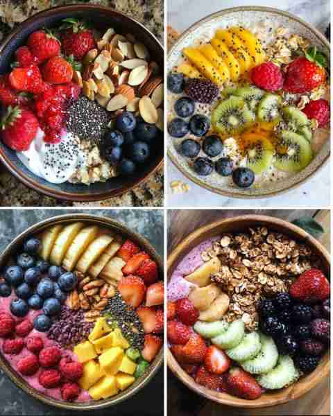Light Dinners with Yogurt and Fruits 🥝🍓🫐🍌🥣 ✅ Yogurt with cereal and kiwi 🥝, blueberries 🫐 ✅...