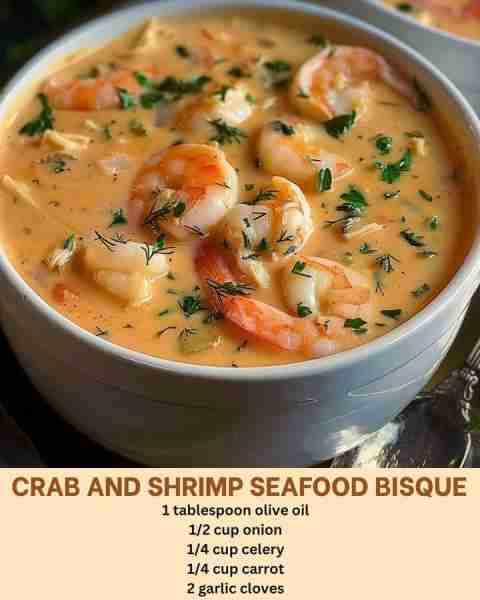 Crab & Shrimp Seafood Bisque 🦀🍤 Don't Lose This Recipe 🫵 🥣 Ingredients: • 1 tbsp Olive Oil • ½ c...