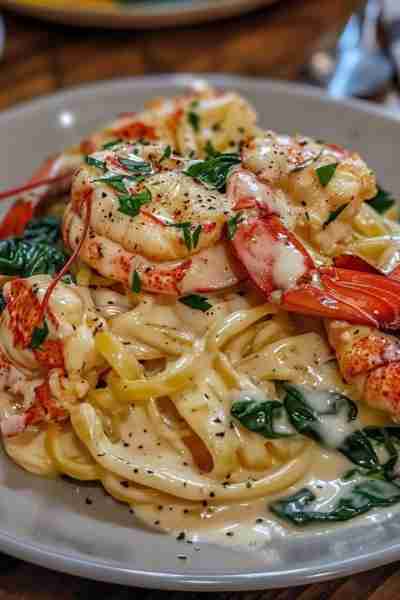 Lobster Alfredo with Spinach 🍝🥬🦞🦞 *** Ingredients: - 1 lb lobster meat, pre-cooked and diced -...