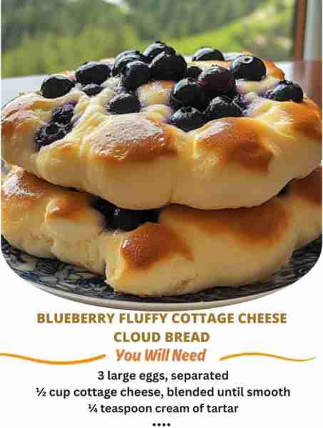 Blueberry Fluffy Cottage Cheese Cloud Bread Ingredients: 3 large eggs, separated ½ cup cottage chees...