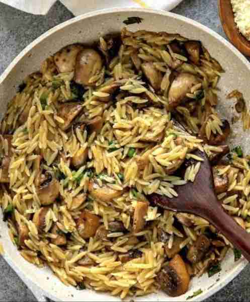 Orzo with Mushrooms, Scallions and Parmesan is a delicious pasta dish made with orzo and mushrooms i...