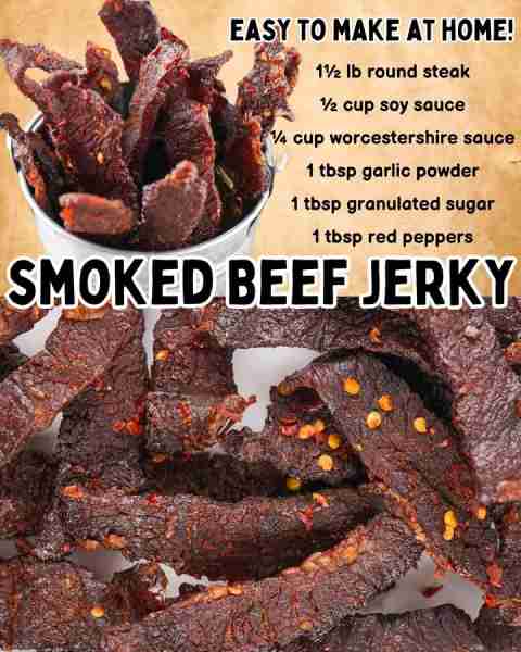 SMOKED BEEF JERKY! ▢ round steak ▢ soy sauce ▢ worcestershire sauce ▢ garlic powder ▢ white granulat...