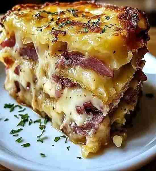 Reuben Bake Ingredients: - 4 cups of chopped corned beef - 2 cups of sauerkraut, drained - 2 cups...