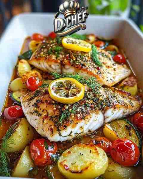Mediterranean Baked Fish 🐟🍋 This Mediterranean Baked Fish is bursting with vibrant flavors from fr...