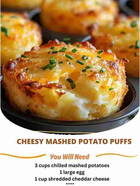 Cheesy Mashed Potato Puffs 🧀🥔 These Cheesy Mashed Potato Puffs are crispy on the outside, fluffy a...