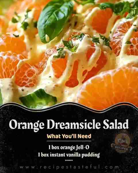 Orange Dreamsicle Salad Ingredients: 1 box orange Jell-O 1 box instant vanilla pudding 1 cup boiling...