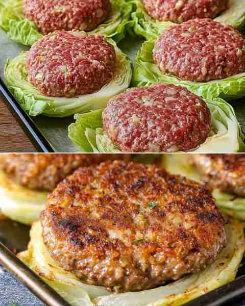 Baked Cabbage Nest Burgers: A Low-Carb Delight 🔥 Ingredients: For the Cabbage Nests: 3 cups shredde...