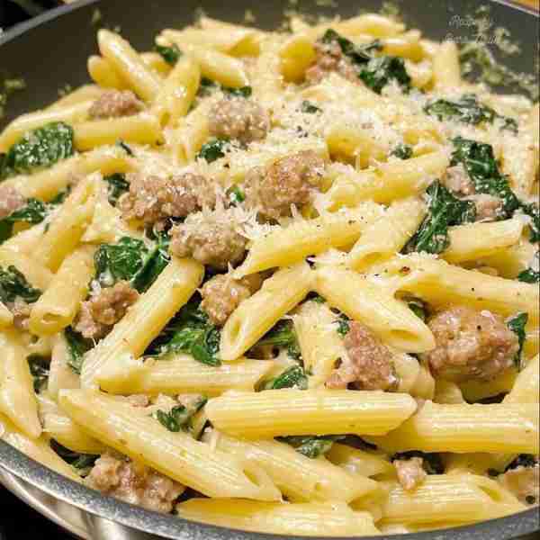 Penne Pasta with Creamy Spinach and Italian Sausage Ingredients 12 oz penne pasta 1 lb Italian sausa...