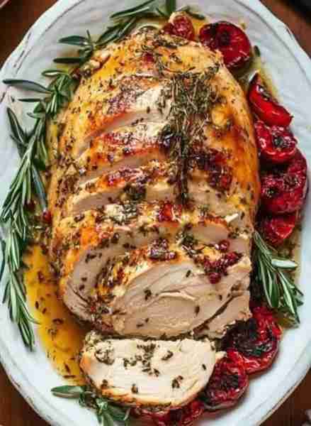 Juicy Roasted Turkey Breast with Garlic Herb Butter . Ingredients: 1 boneless turkey breast (about 3...