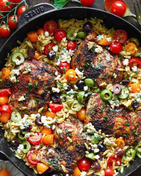 Greek Chicken Orzo in 30 minutes! 🍅🫒