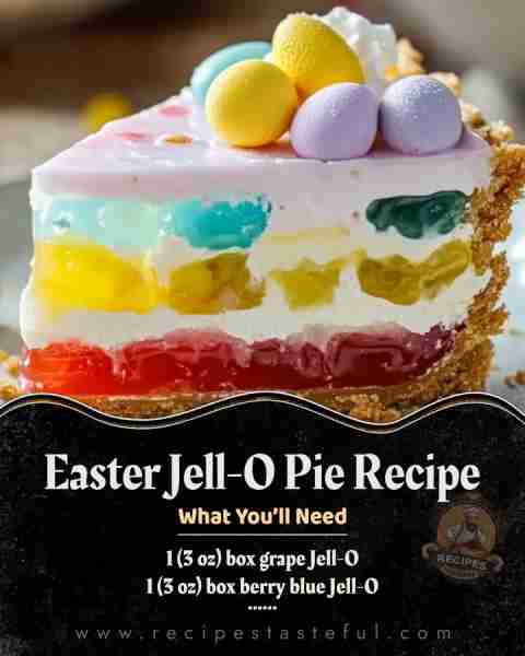 Easter Jell-O Pie Recipe ⏳ Prep Time: 15 minutes ❄️ Chill Time: 4 hours 30 minutes 🍽 Servings: 8 sl...