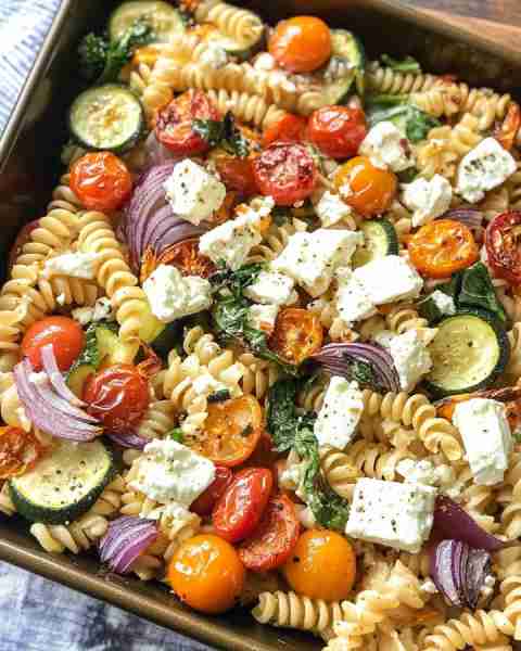 Roasted Veggie Pasta with Feta This Roasted Veggie Pasta with Feta combines the rich flavors of roas...