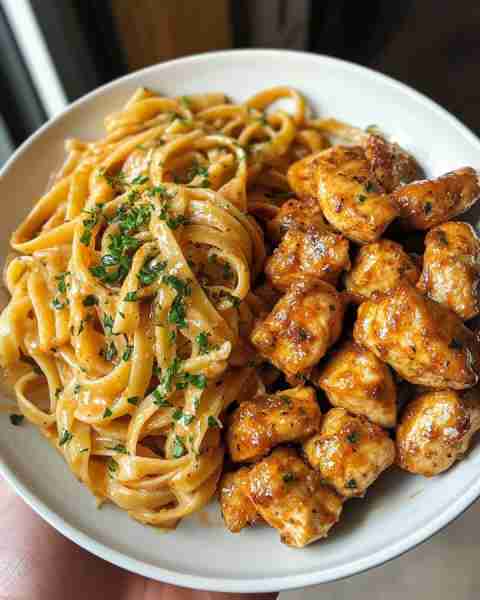 Lime Garlic Butter Chicken Bites with Savory Parmesan Linguine Ingredients: For the Chicken: 1 lb b...