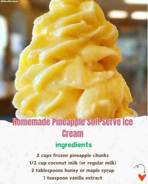 Homemade Pineapple Soft Serve Ice Cream 🍍🍦✨ Ingredients: 2 cups frozen pineapple chunks 🍍 1/2...