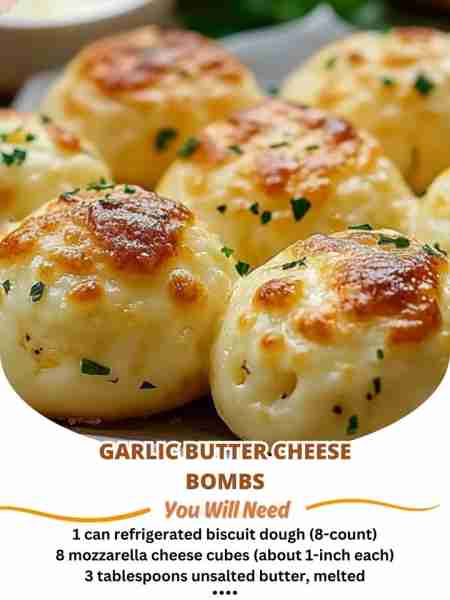 Garlic Butter Cheese Bombs Ingredients: 1 can refrigerated biscuit dough (8-count) 8 mozzarella chee...