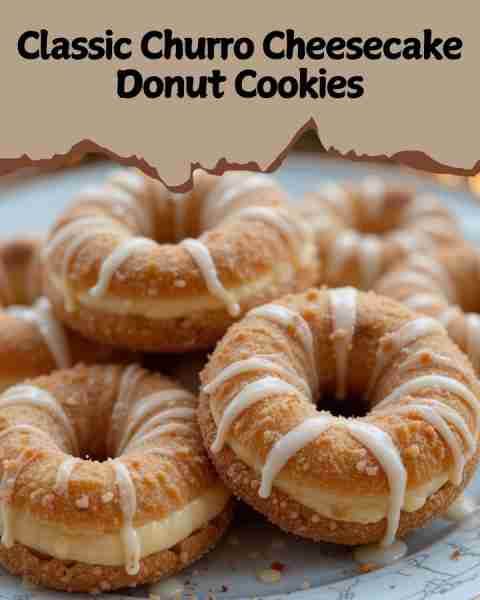 ✅Classic Churro Cheesecake Donut Cookies✅ Soft, chewy cookies combining the flavors of cinnamon ch...
