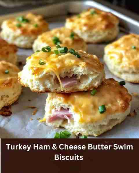 🧀 Turkey Ham & Cheese Butter Swim Biscuits 🥓 Ingredients: Biscuits: 2 cups all-purpose flour 1 tbs...