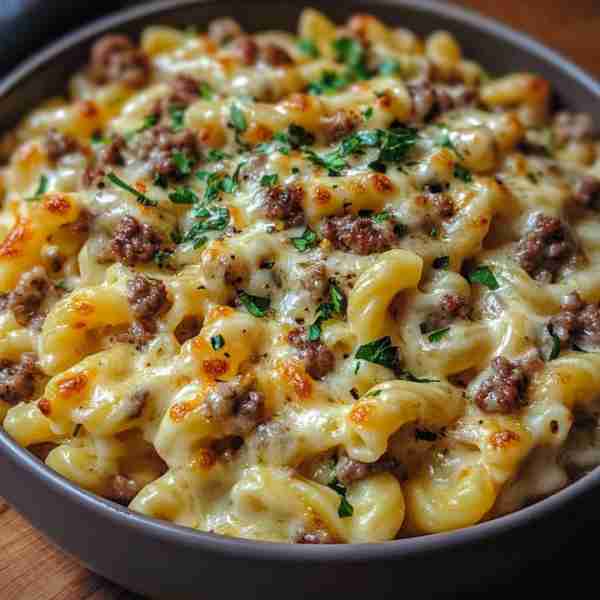 🍔 Loaded Cheeseburger Alfredo Pasta 🍝 Get ready to indulge in a creamy, cheesy delight that combin...