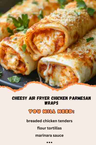Cheesy Air Fryer Chicken Parmesan Wraps Ingredients to use for the recipe: 2 cooked breaded chicken...
