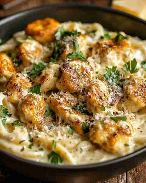 Butter Chicken Bites with Creamy Parmesan Pasta 🍗🧀🍝 Ingredients For the Butter Chicken Bites: 1 l...
