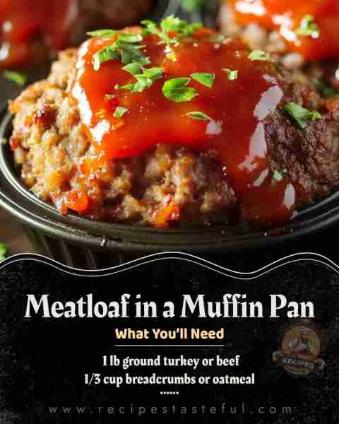 Meatloaf in a Muffin Pan – Ready in 15 Minutes! 😋 Ingredients: • 1 lb ground turkey or beef • 1/3 c...