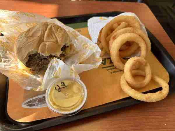 40 points total, a double cheeseburger and medium frings with a side of honey mustard from Runza. Be...