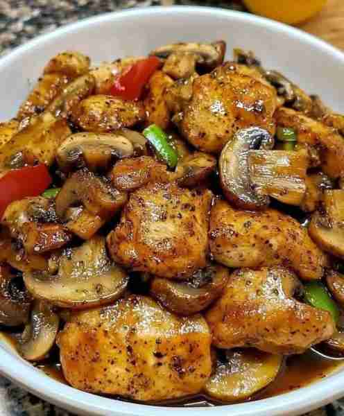 Recipe Yummy Black Pepper Chicken with Mushrooms 🍗🍄 Ingredients 🍽️ - 2 Chicken breasts (boneless,...