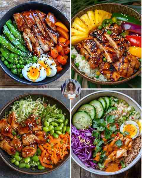 Teriyaki Chicken & Snap Pea Bowl 🍗🍚 ✅ Ingredients: Grilled teriyaki chicken (glazed with homemade...