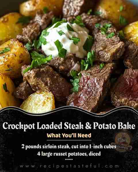 Crockpot Loaded Steak and Potato Bake Hearty Steak and Potatoes Slow-Cooked to Perfection Ingredient...