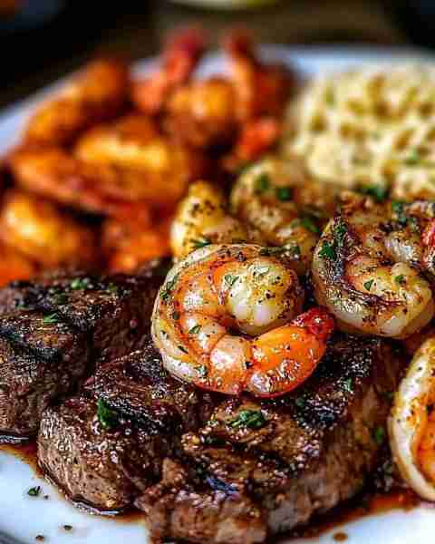 Cajun Shrimp and Steak Feast 🍤🥩 Elevate your dinner with this vibrant blend of spicy Cajun shrimp...
