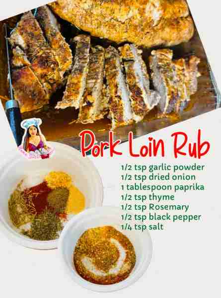 Homemade Pork Loin Rub This homemade seasoning is good for 2 1/2 pounds pork loin (2 pieces). Rub ge...