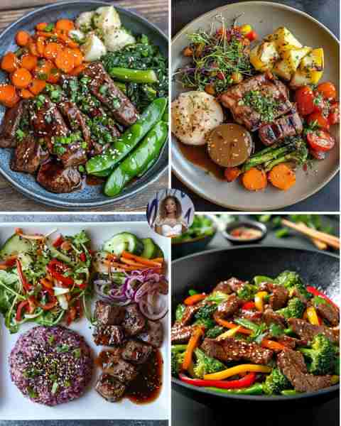 Teriyaki Beef & Stir-Fry Veggies Plate 🥩🥕 ✅ Ingredients: Grilled beef strips (marinated in teriya...