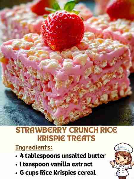 Strawberry Crunch Rice Krispie Treats Ingredients: 4 tablespoons unsalted butter 1 teaspoon vanilla...