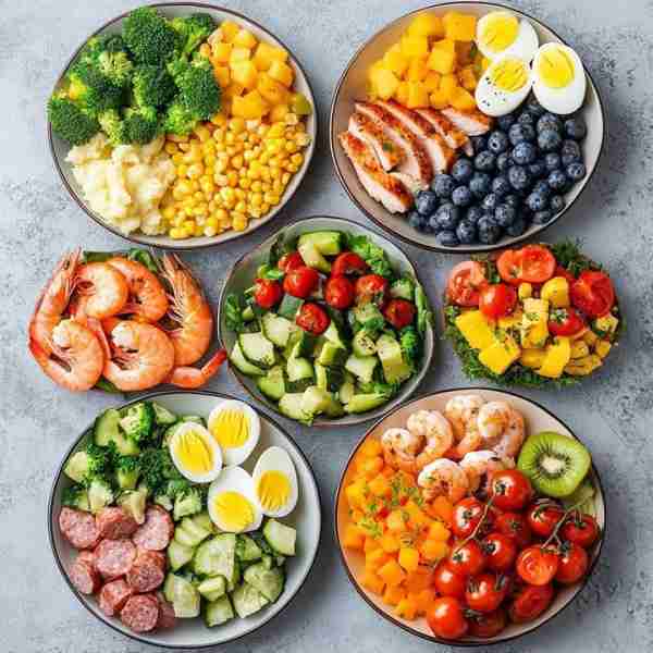 1️⃣ Grilled Chicken & Fruit Plate 🔹 Grilled chicken strips 🔹 Blueberries 🫐 🔹 Boiled eggs 🥚 🔹 D...