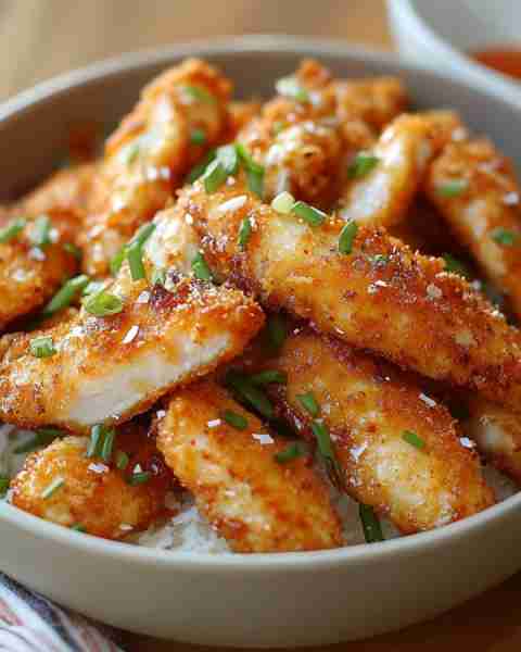 Takeaway-Style Crispy Chicken Ingredients: 2 boneless, skinless chicken breasts, cut into strips ½ c...