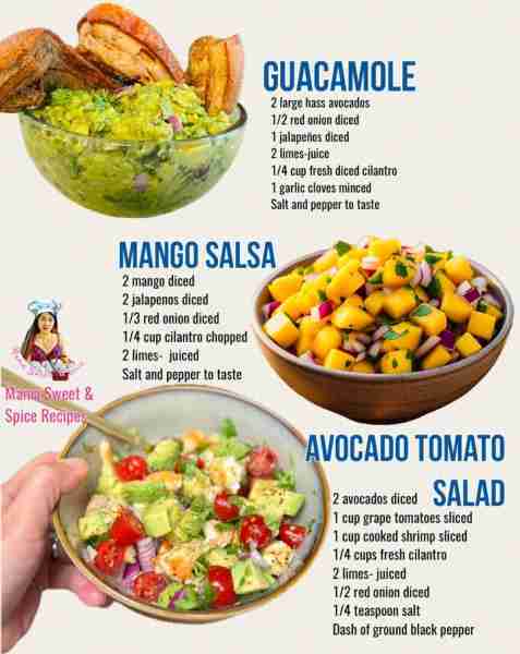 Flavorful Appetizer Recipes 1. GUACAMOLE 2 large hass avocados 1/2 red onion diced 1 jalapeños diced...