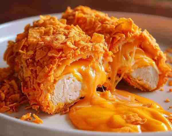 🐔🐔🐔 Cheese-Stuffed Doritos Chicken 🐔🐔🐔 Crunch time just got cheesy! 🧀🐔 Ingredients: 4 bonele...