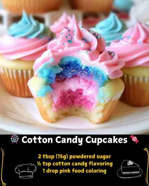 🎡 Cotton Candy Cupcakes 🍬 Ingredients For the Cupcakes: 1 box (15.25 oz/432g) white cake mix 1 cup...