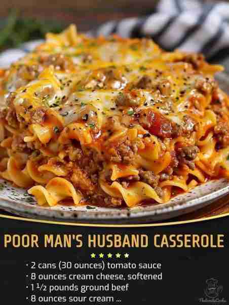 Poor Man's Husband Casserole 🍝😋 INGREDIENTS: 8 ounces egg noodles, cooked according to package d...