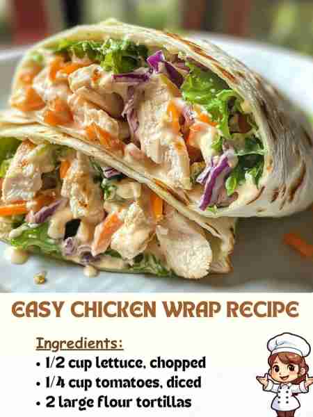 Easy Chicken Wrap Recipe Ingredients: 1/2 cup lettuce, chopped 1/4 cup tomatoes, diced 1/4 cup cucu...