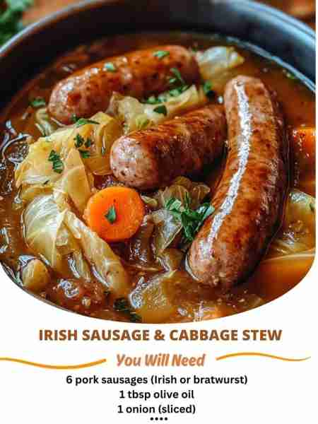Irish Sausage & Cabbage Stew 🍲🌿 A comforting, hearty stew packed with savory flavors! 📝 Ingredien...