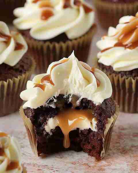 Chocolate Cupcakes with Caramel Filling 🍫🧁 Ingredients For the Chocolate Cupcakes: 1 cup (125g) al...