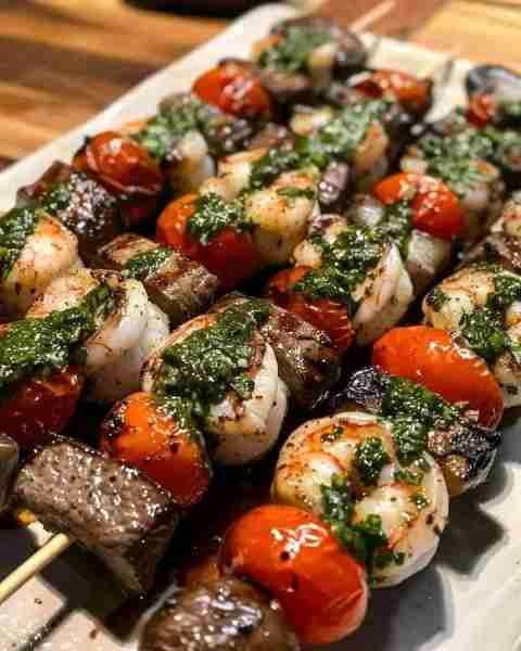 Skewers Surf & Turf Meets Chimichurri Ingredients: For the Surf & Turf Skewers: 8 large shrimp, peel...