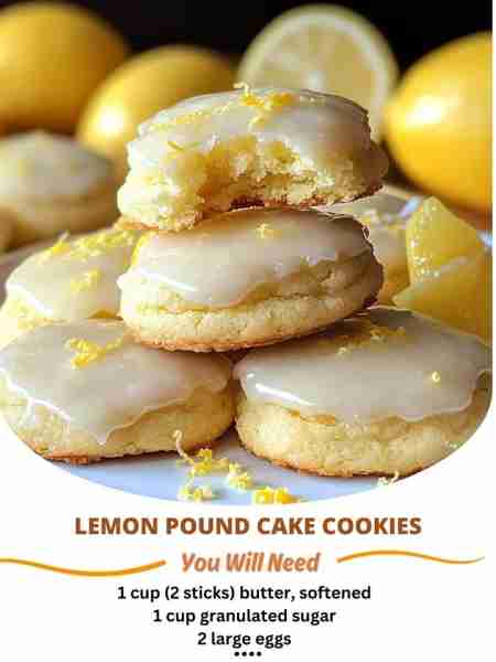 Lemon Pound Cake Cookies – Soft, Buttery, and Zesty! 🍋🍪 Ingredients: 1 cup (2 sticks) butter, soft...