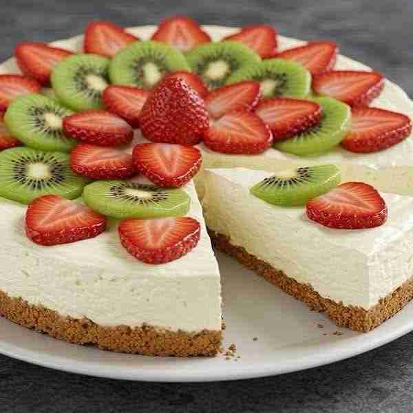 🍰 Cheesecake and Fresh Fruit 🍓🥝 A creamy and refreshing dessert with a crunchy biscuit base and a...